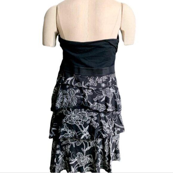 Express Strapless/Tube Dress Floral Ruffle Tiered Skirt L Black #50i - Picture 6 of 9